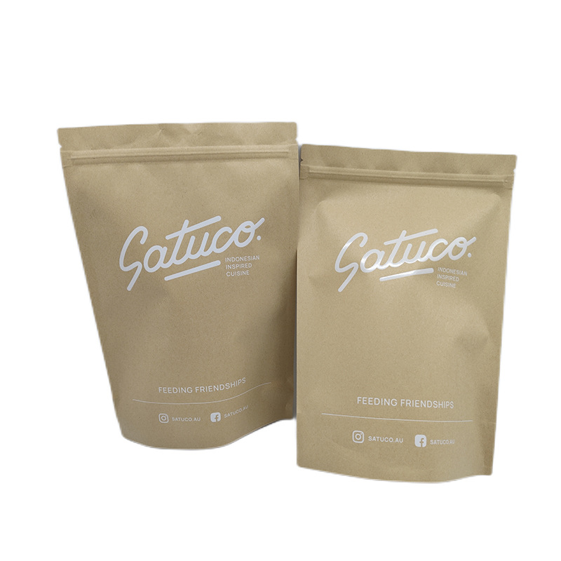 Biodegradable Printed Kraft Paper Pouch Peanut Snack Packaging Bags