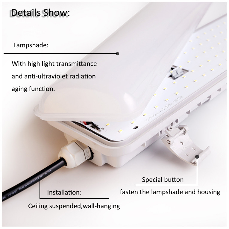 110 Lm/W LED Tri Proof Light 60W 5ft Vapor Tight Led Light Fixture 6000K dust proof led lights