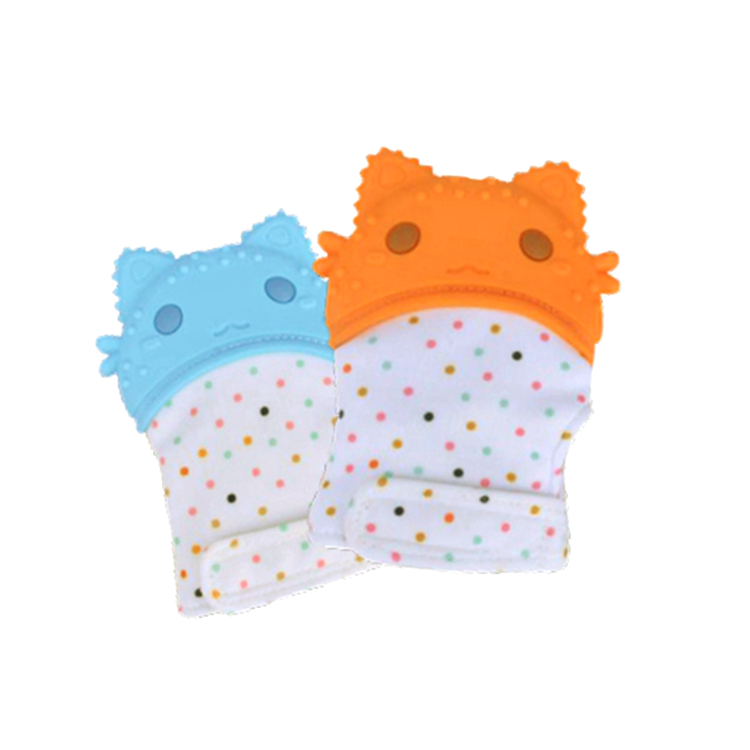 Cute Cat Shape Food-Grade Silicone Baby Teether Teething Mittens Glove Mitt For Baby