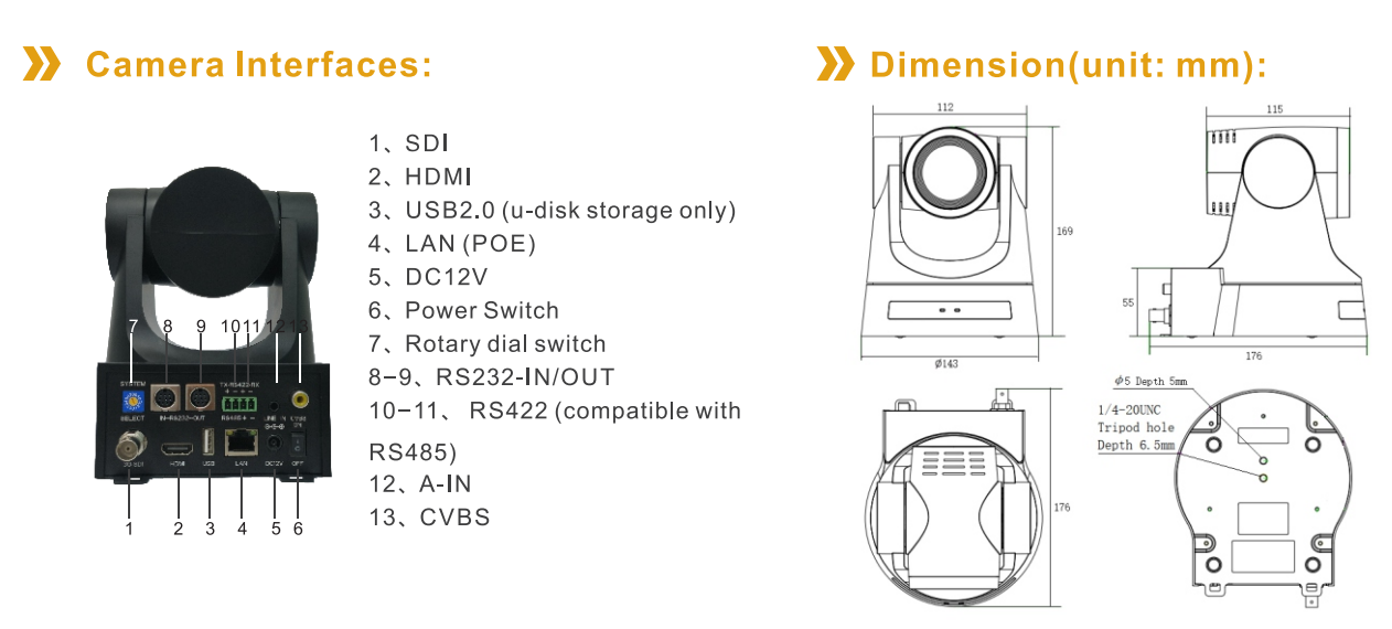 PTZ Camera 20x Optical Zoom SDI HMDI LAN Broadcast Teleconference Camera for Live Streaming Sport & Church Events