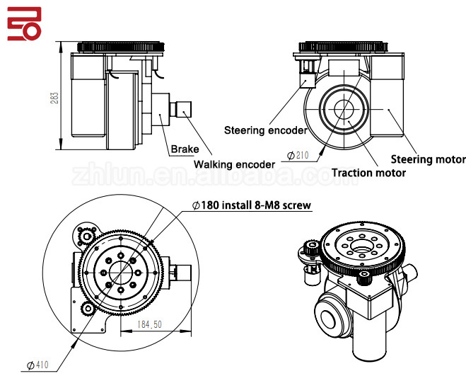 Brushless Rueda Grua Warehouse AGV Drive Wheel Assemblies Delivery Robot Swivel Casters