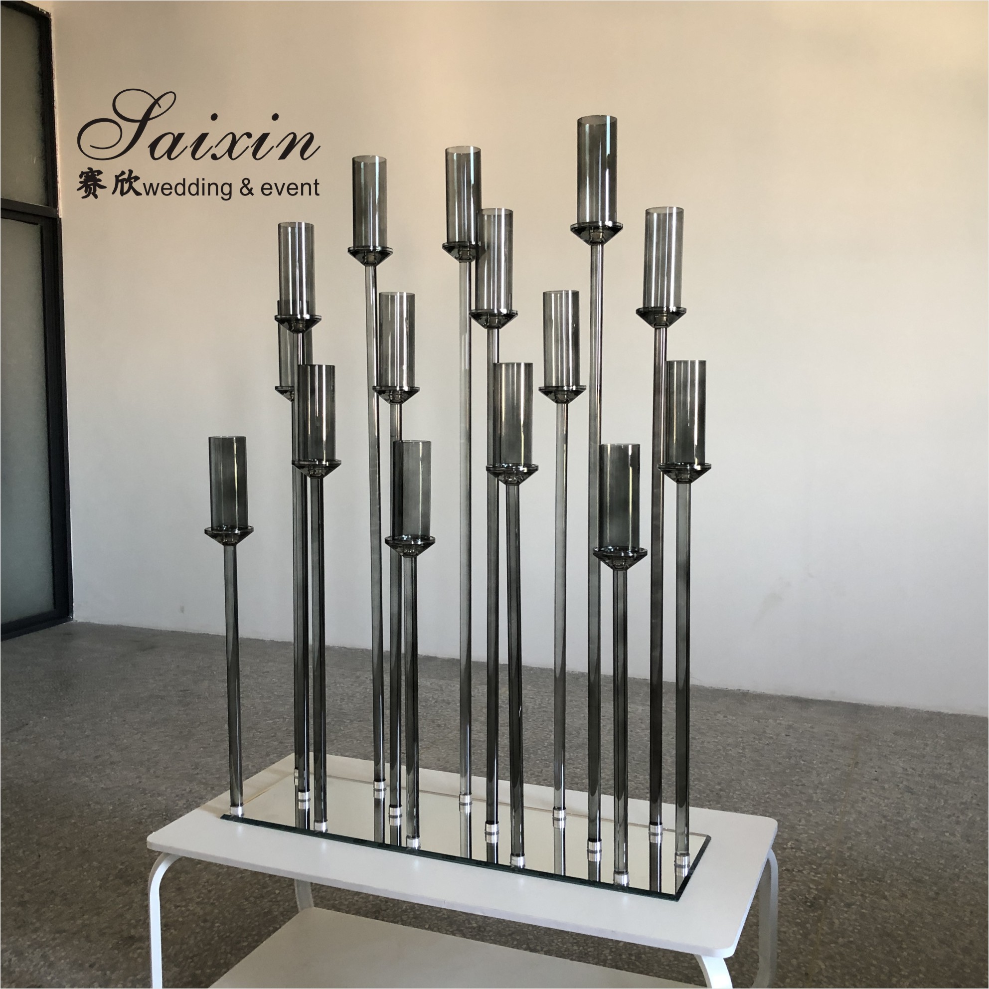 9 Arms 95cm Tall Crystal Glass Candelabras Acrylic Crystal Candle Holder Centerpieces
