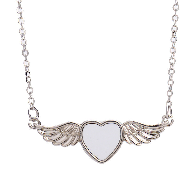 Personalized Sublimation Angel Wings Necklace Heart Shape Sublimation Necklace For Sublimation Printing