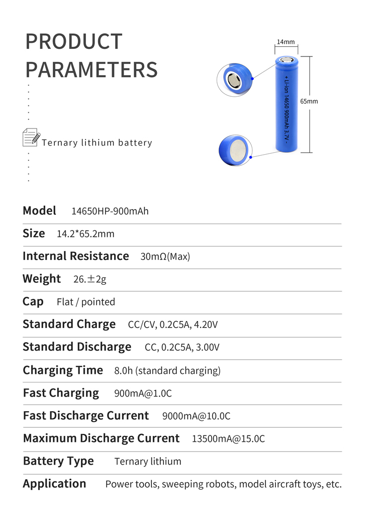 High Capacity Rechargeable Ternary Lithium Ion Battery Cells 18650 14650