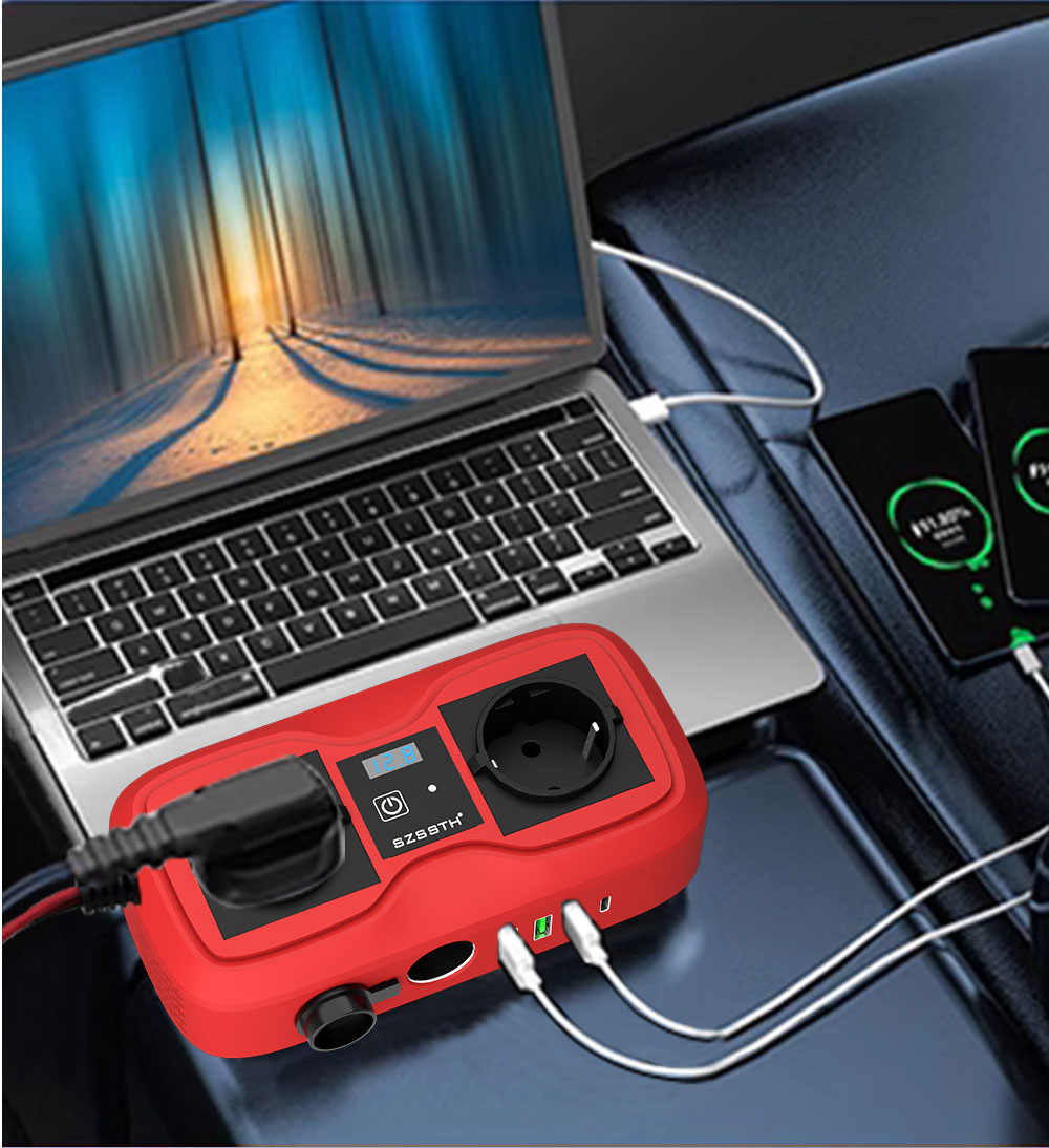 SDK Network SZSSTH DC 12V To 220V 230V 240V AC 2AC Outlet 2USB Port 200W Socket GaN PD Fast Charger Car Power Inverter