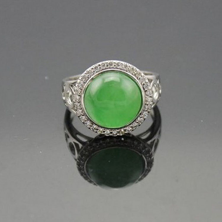 Silver Jewelry 925 Silver 11mm Round Cubic Zirconia Jade Ring (R25)