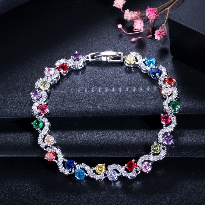 Trendy Leaf Charm Cubic Zirconia Bracelet & Bangles for Bride Bracelets Jewelry Sliver Color Clear CZ Crystal Bangles