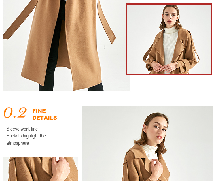 Slim Fit Women's Casual Winter Coats , Camel Wool Jacket For Ladies