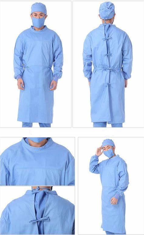 Disposable medical civil isolation surgical gown PP non woven fabric SMS PP PE factory
