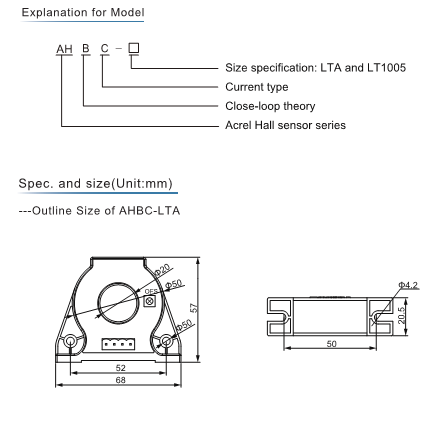 closed-loop AC / DC hall effect current sensor with 0.5s 0-300A input 50/100mA output AHBC-LTA