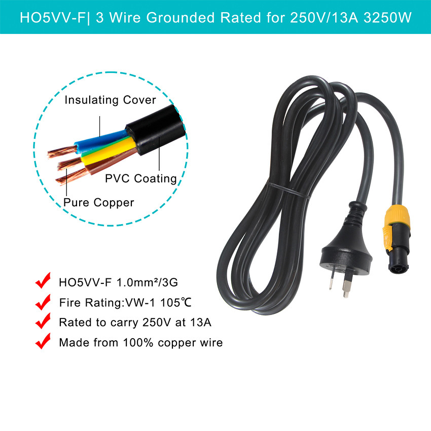 PowerCON True1 Male to AU 3Pin Plug nac3fca SAA Extension Cord 1.5MM Heavy Duty Cable