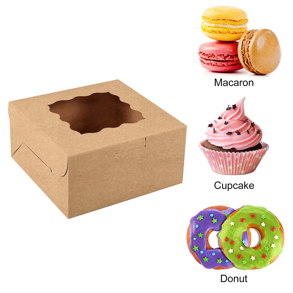 Custom Valentines Cake Takeout Food Pastry Macarone Bento Kraft Paper Box with Window