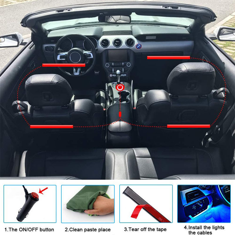 Led Car Atmosphere Light Wireless Blue Tooth Music APP Control Led Car Ambient Light