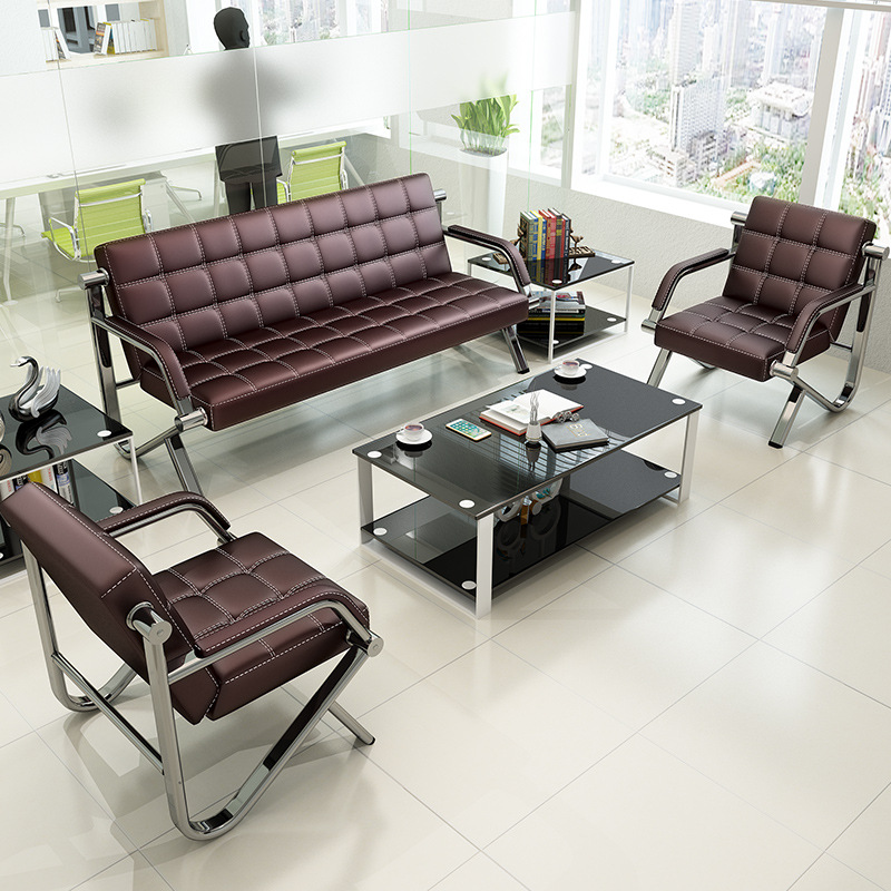 Commercial Waiting Area Furniture Set with Modern Simple Leather Sofa and Coffee Table
