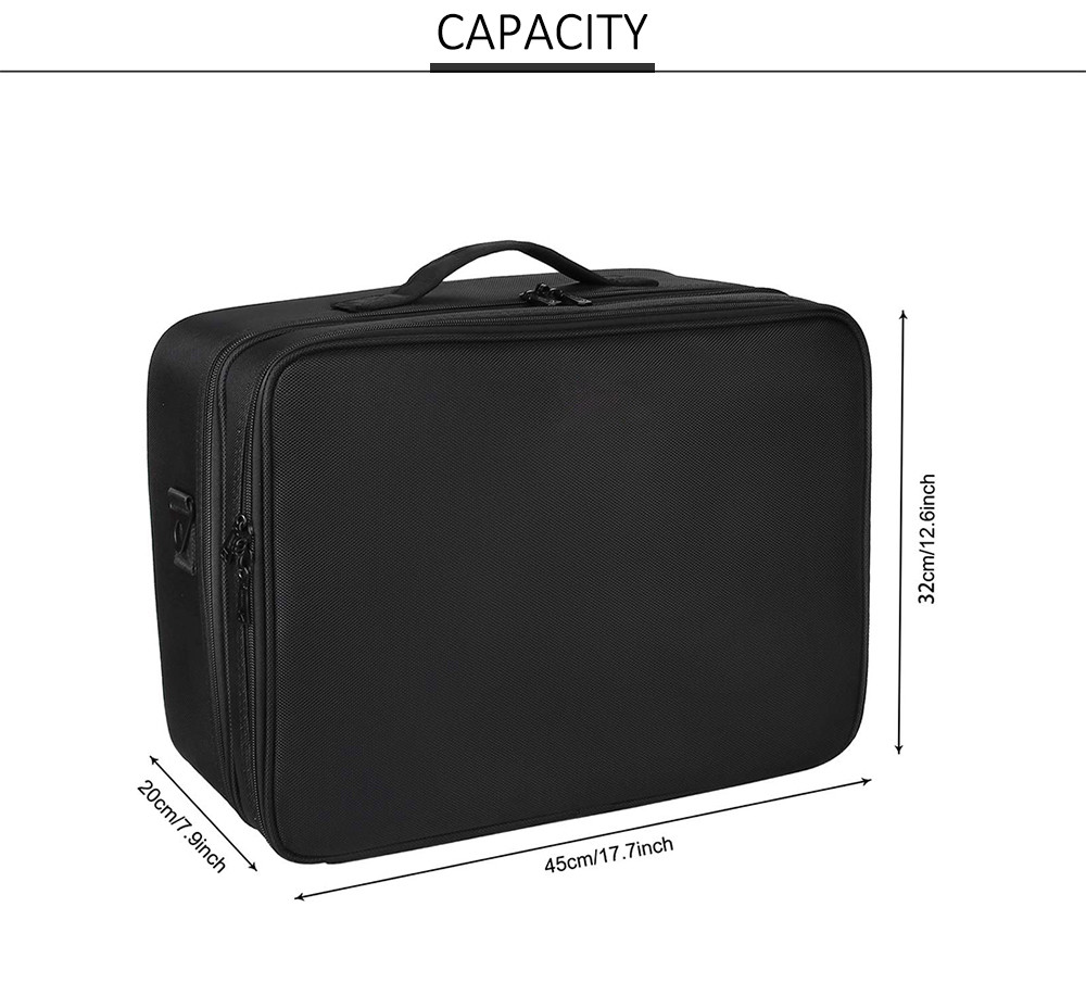 Adjustable Dividers Nylon Cosmetic Organizer Travel Case With Mirror