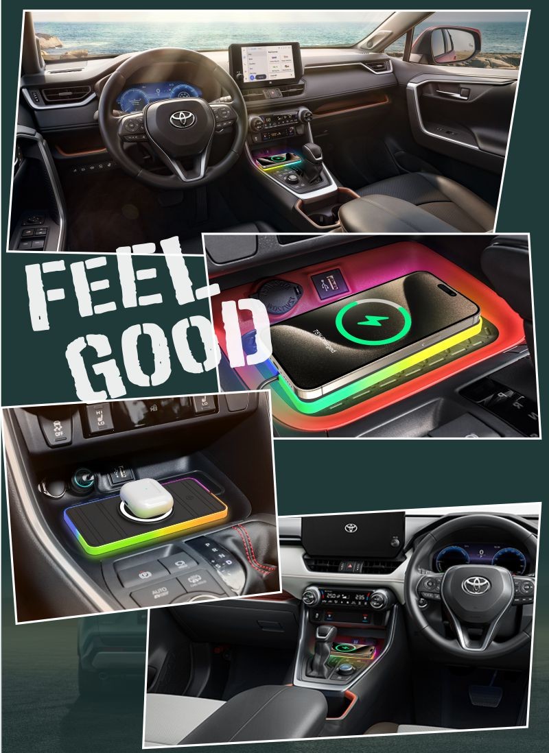 Silicone Car Wireless Charging Pad RGB LED Qi Apple Samsung Earbuds Compatibility