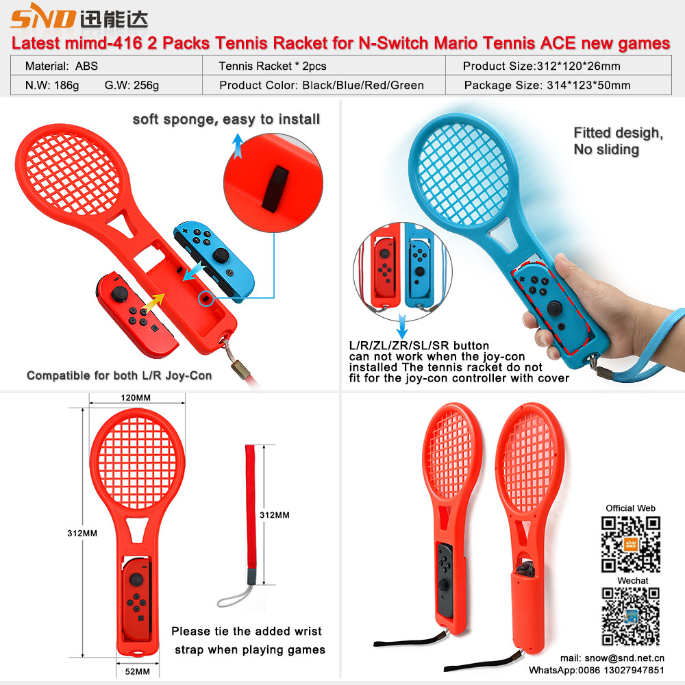 Tennis Racket for Nintendo Switch Joy-cons Grips for Switch Mario Tennis Aces 2-PACKS Red&Blue