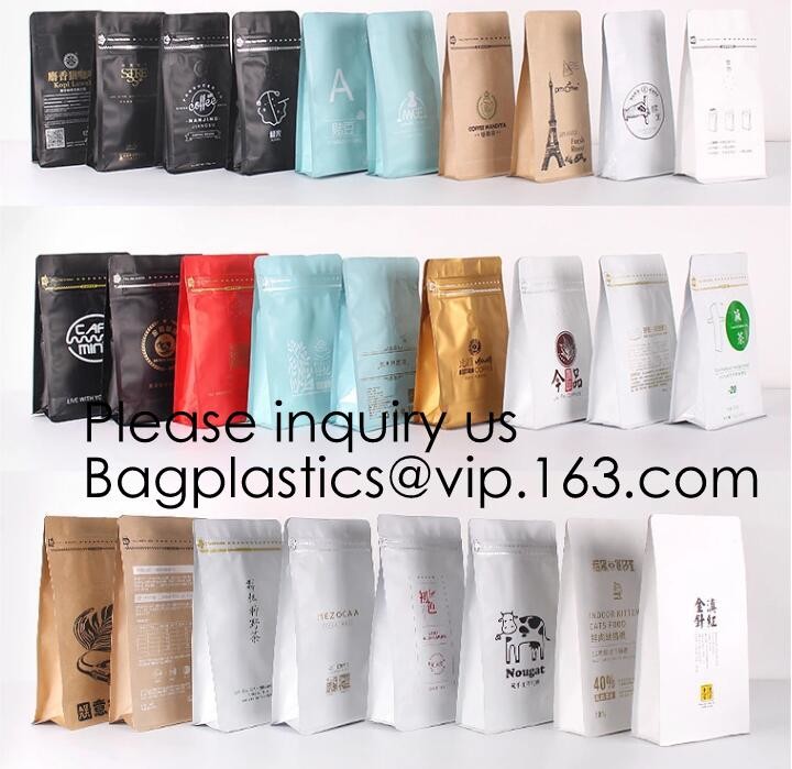Coffee bean bag air valve kraft paper octagonal sealing aluminum foil self-supporting k bag custom coffee packagin