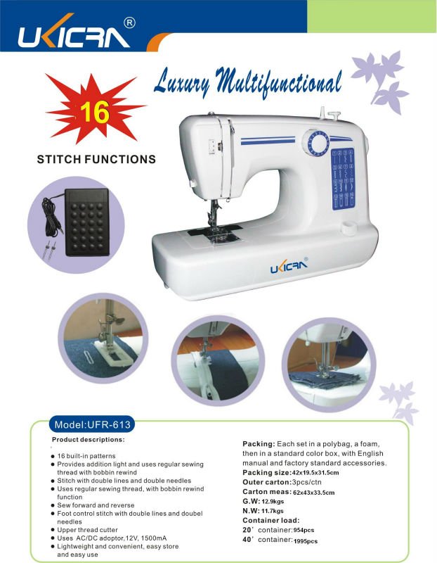 High Speed Mini Home Sewing Machine UFR-613 Flat-Bed 0.3-1.8mm Max. Sewing Thickness
