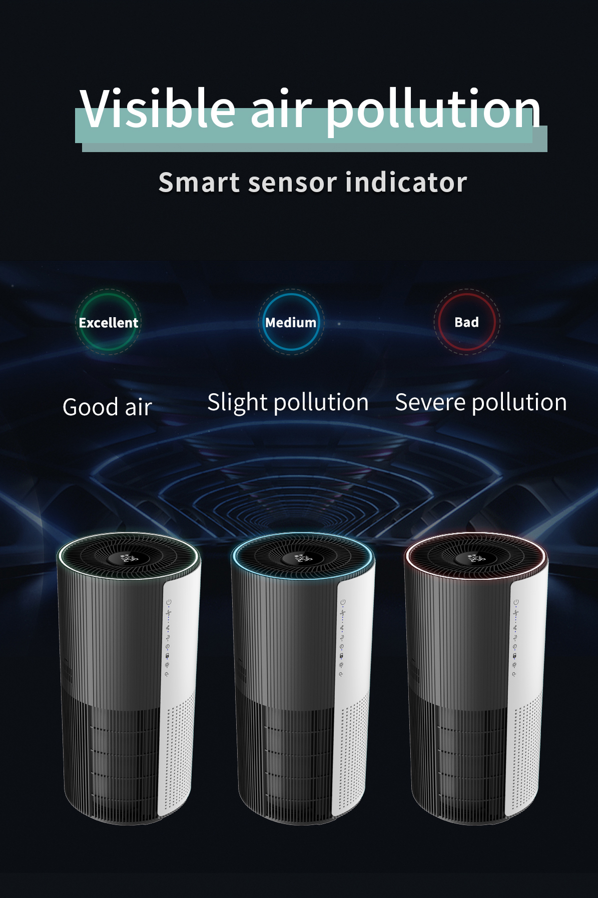 RoHS Portable Hepa Air Purifier 370m3/h Eliminate Smoke 360 Degree