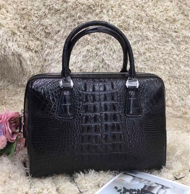 Genuine Real Alligator Skin Women Boston Purse Lady Handbag Exotic Authentic Crocodile Leather Female Cross Shoulder Bag