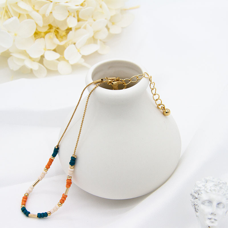 26mm Beaded Bracelets Jewelry Hollow Leaves Tassel Feel With Orange Blue Acrylic Beads