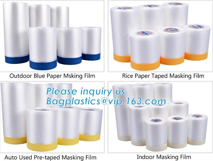 Pre-tapd paint masking film HDPE,Car paint repair masking film with tape, Hot sell masking film with adhesive tape, PAC