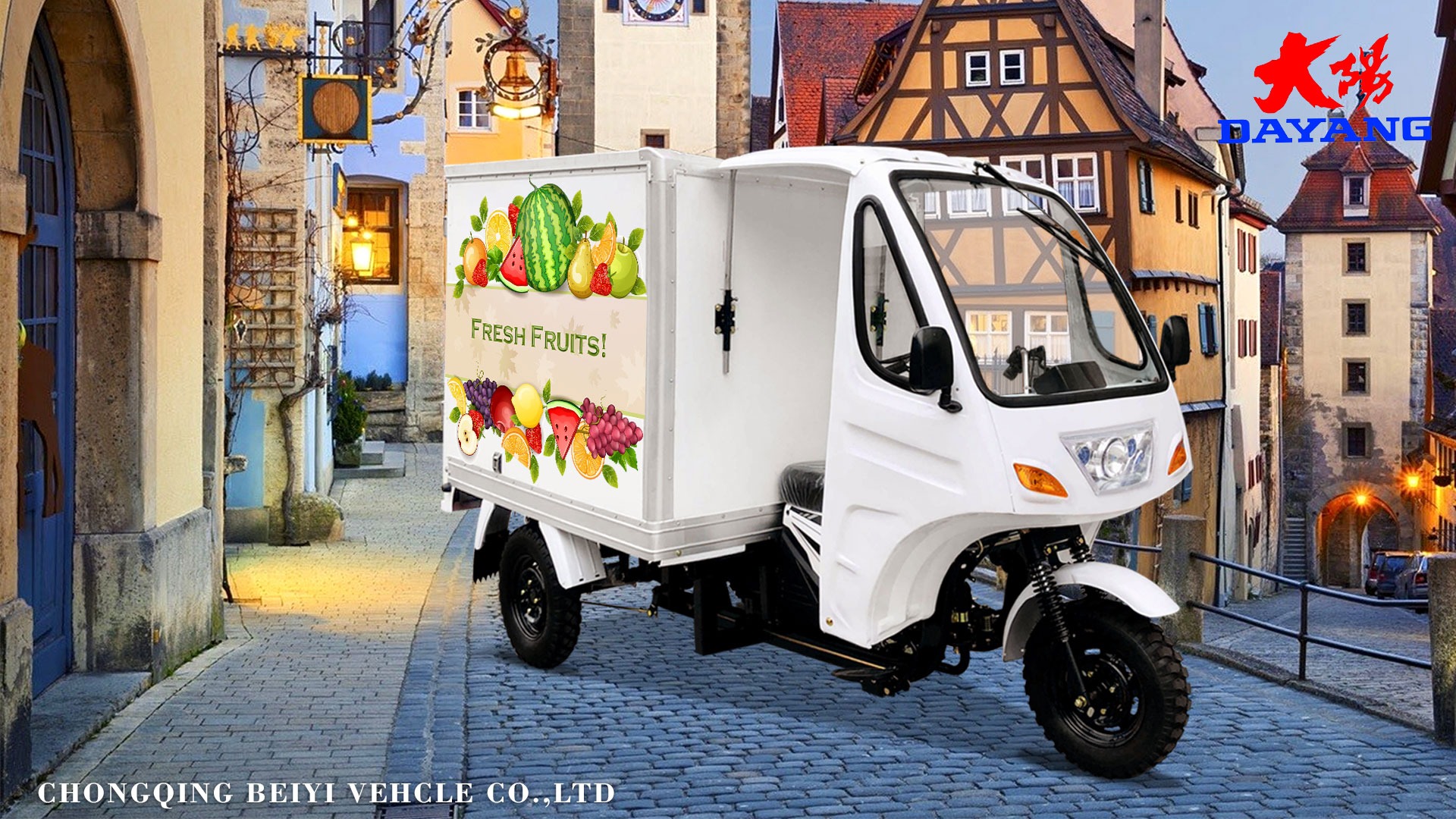 DAYANG Box Cargo Tricycle Longer Five Wheel Design with White Lifan Body and 800W Power