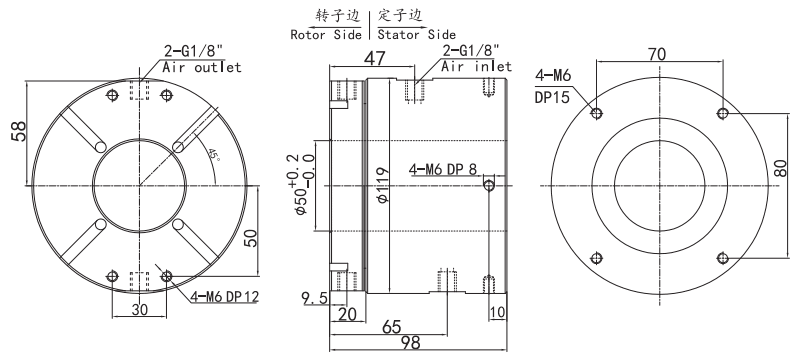 3502006 series 3502006 Series 2 Passage Hollow Shaft Rotary Unions slip ring Drawing 