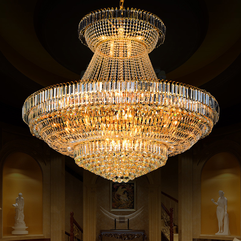 JYLIGHTING Luxury Gold Crystal Chandelier For Villa Hall / Building , Oval AC Middle Duplex Building Lighting Crystal Pendant Light