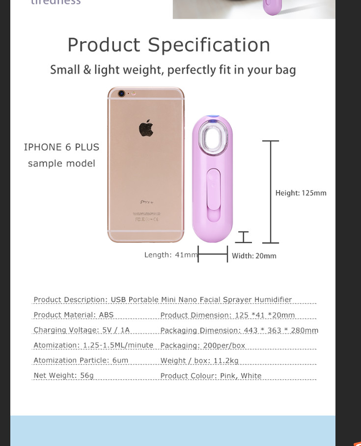 1.8W Private Label Portable Facial Skin Care Devices Nano Mist Sprayer