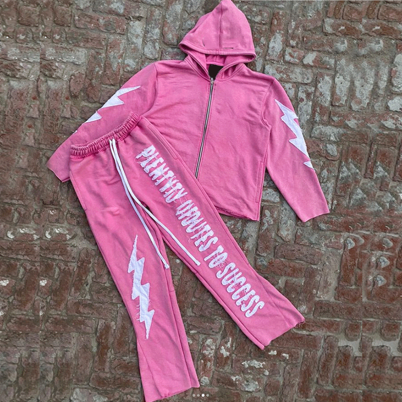 Breathable Zip Up Cropped Sweatshirt Set Applique Embroidered Patch Unisex Track Suits