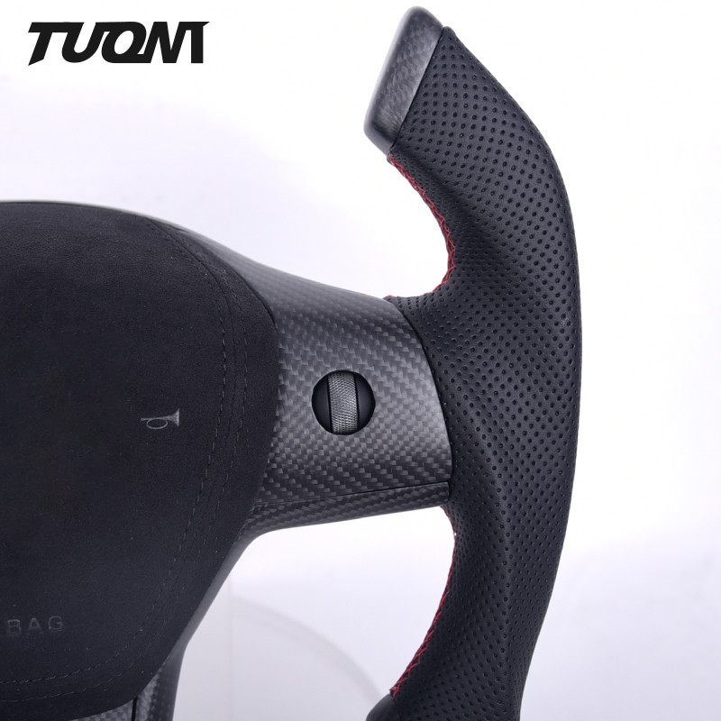 Matte Carbon Fiber Tesla Model 3 Model Y Steering Wheel Perforated Leather