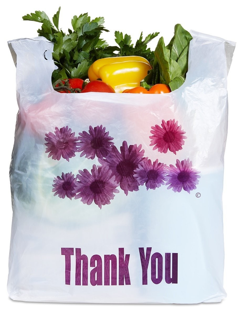Purple Flower Thank You Plastic Shopping Bags - 500 pcs/case, white colour,LDPE material