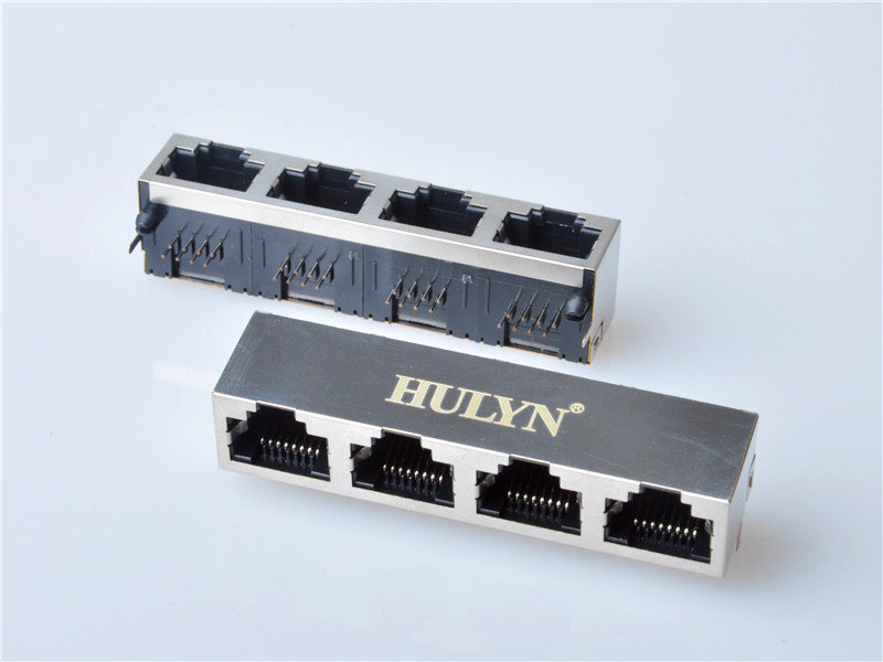HULYN Very low profile, Shielded RJ45 Modular Jack, Through Hole Type, 1x4,with LEDs，