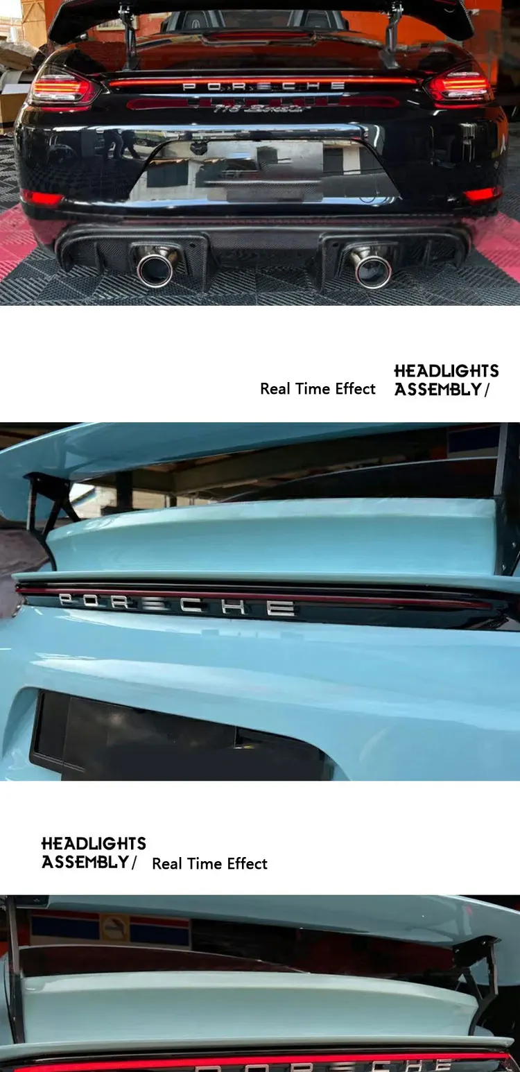 16-21 718 Through Tail Lights For Porsche Cayman Boxster Modified With LED Rear Running Lights