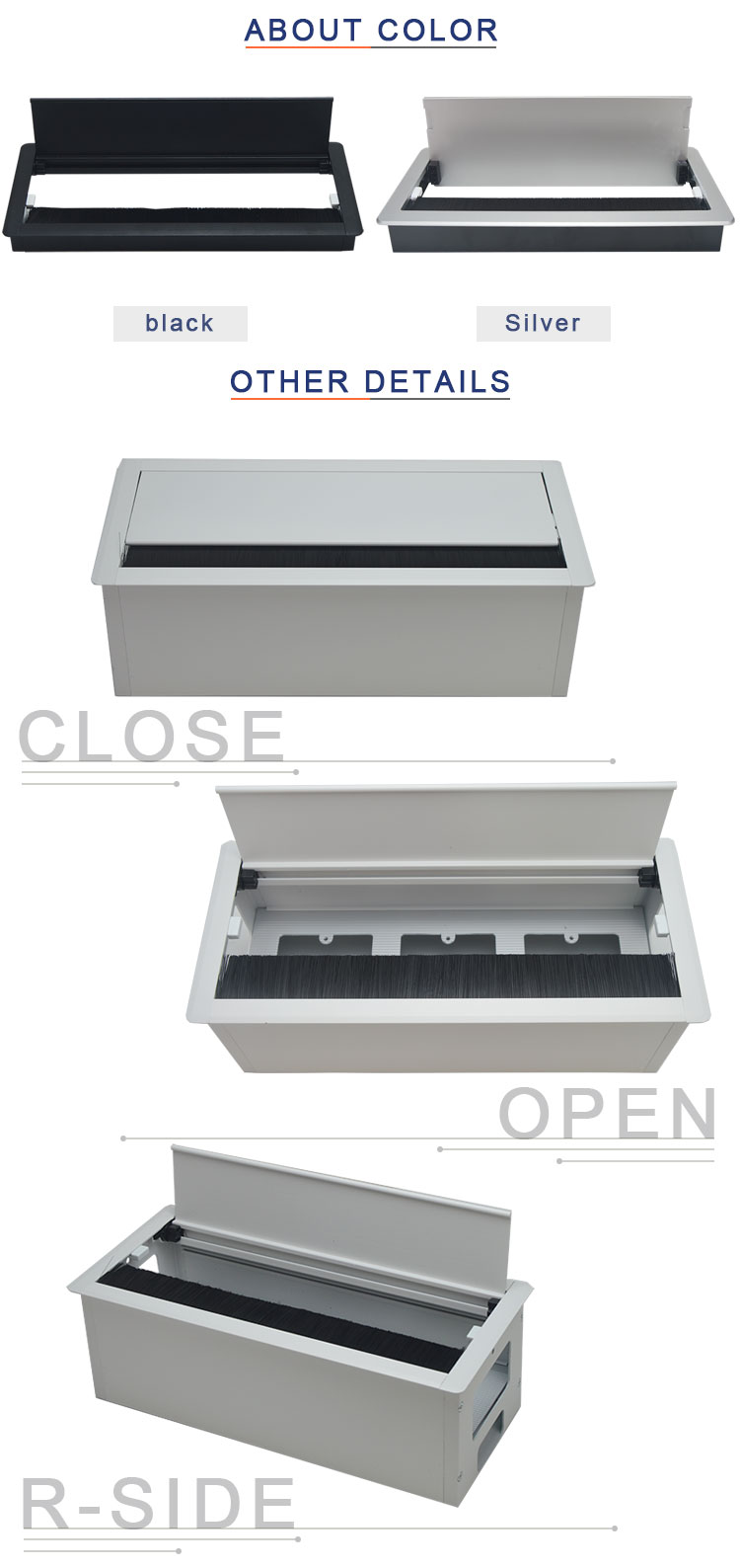 aluminum desk wire access grommet rectangle table top hole flip cover brush