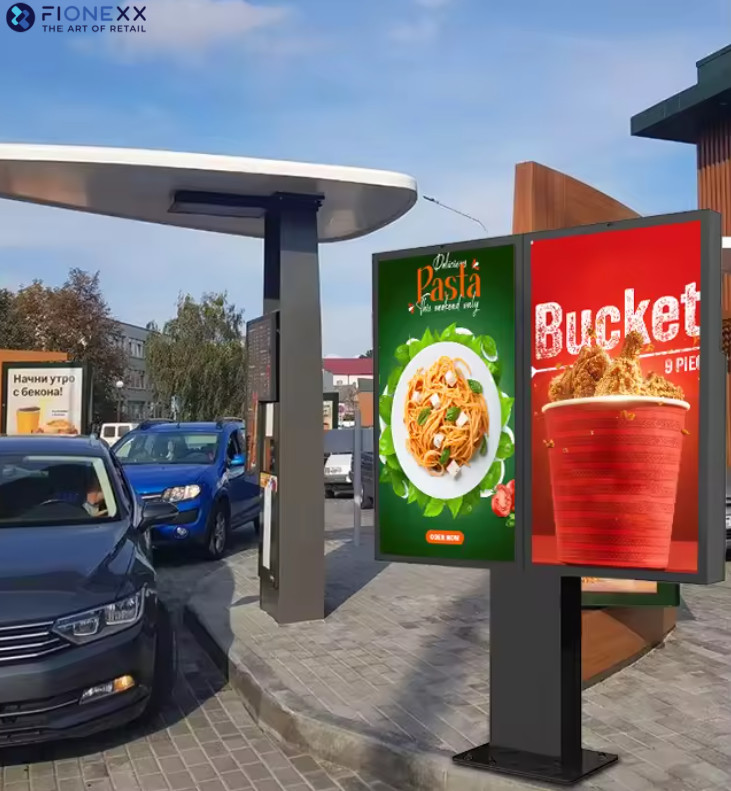 Floor Stand Digital Signage Drive-Thru WiFi LCD Fast Food Marketing Display Self-Service Menu 55 Inch Outdoor Drive Thru Digital Signage