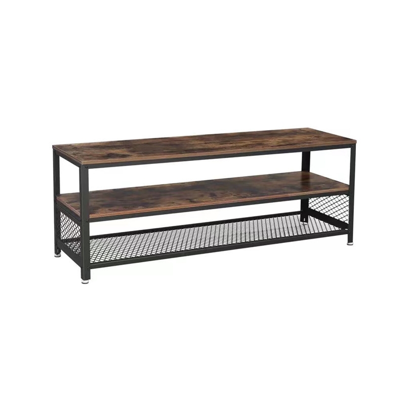 3Tier Steel MDF Dark Wood TV Stand Cabinet 82 Inch With Shelf Storage