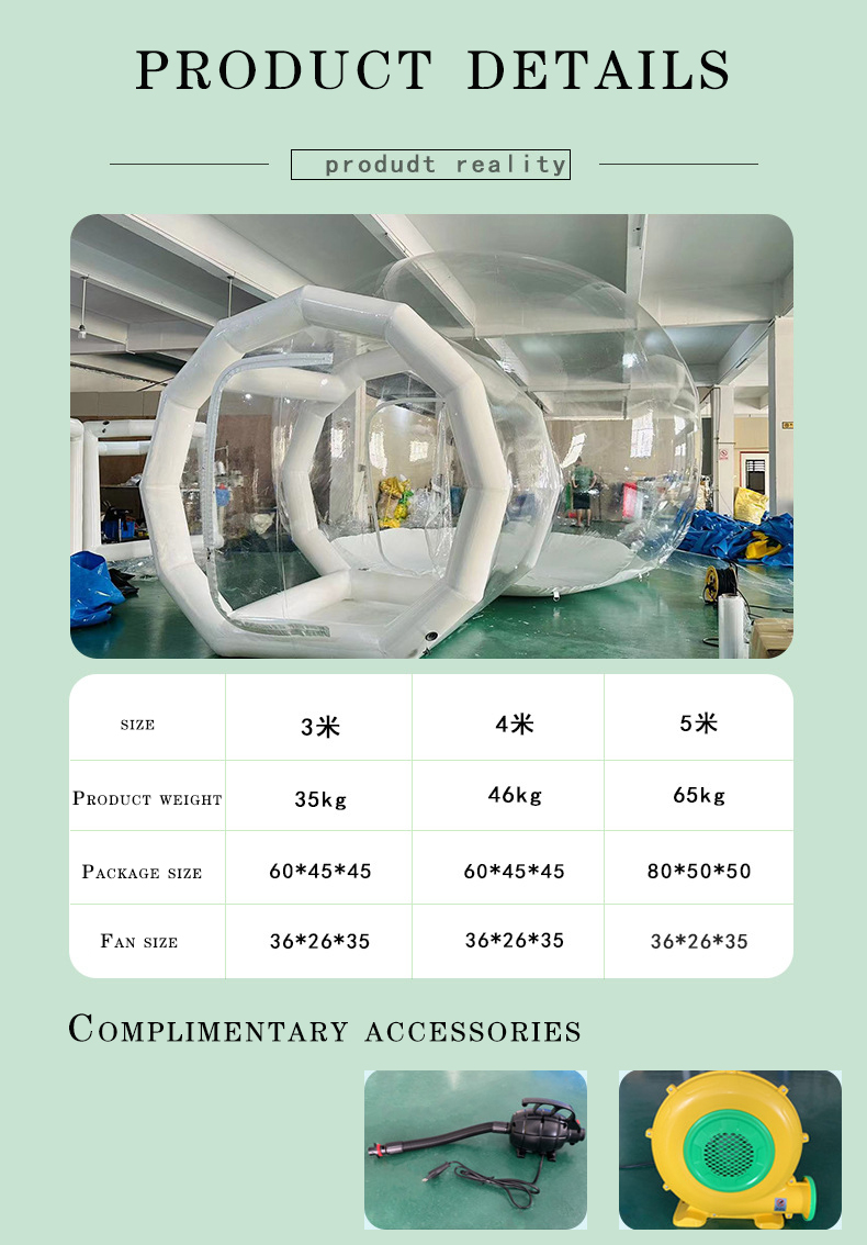Blue Inflatable Bubble House With Jumping Pvc Transparent For Outdoor Party