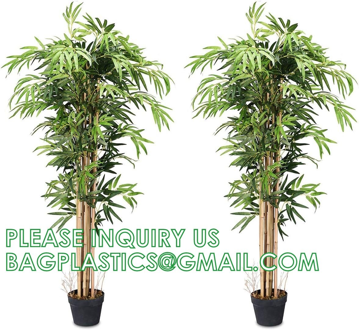Artificial Bamboo Tree Set of 2, Fake Greenery Plants in Pots for Indoor Outdoor, Beautiful Faux Tree with Leaves