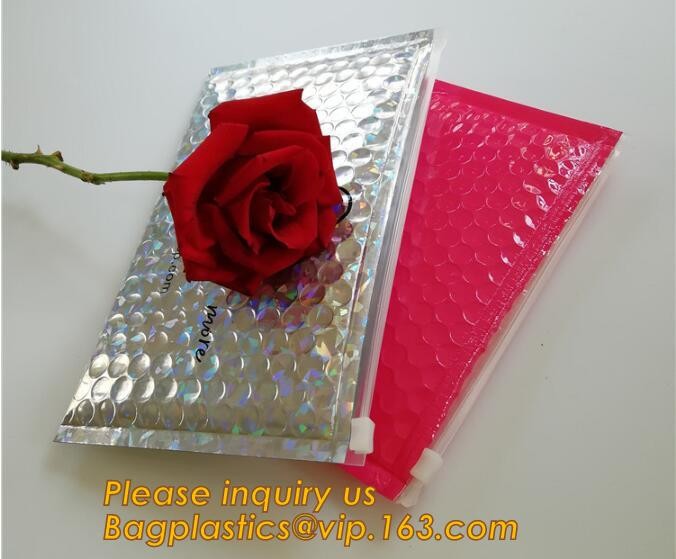 Holographic Factory Shiny gold Cosmetic bag Zipper Bubble Bag zip-lock Slider Padded Mailer metallic bubble zipper bagea