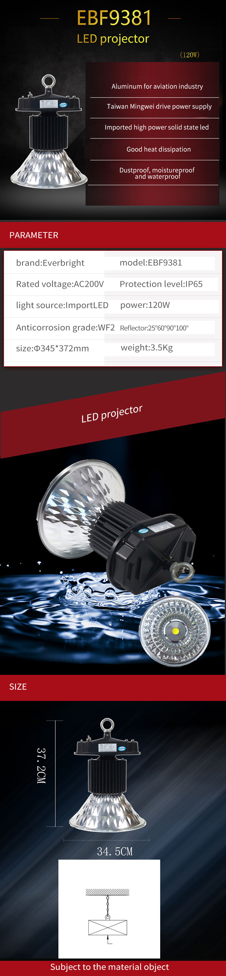 Dimmable Waterproof LED Flood Lights 120W High Bay Warehouse Lighting