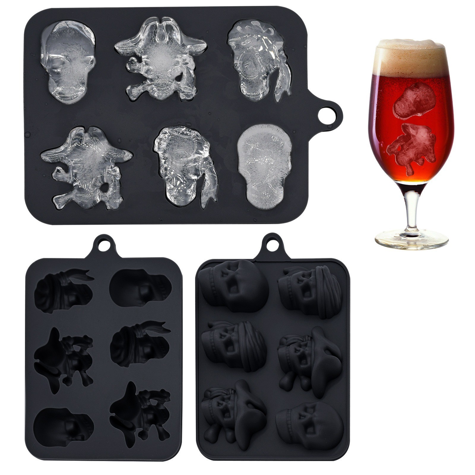 Silicone Ice Cube Tray 3D Skull Ice Mold-2Pack Easy Release For Whiskey Cocktails And Juice Beverages