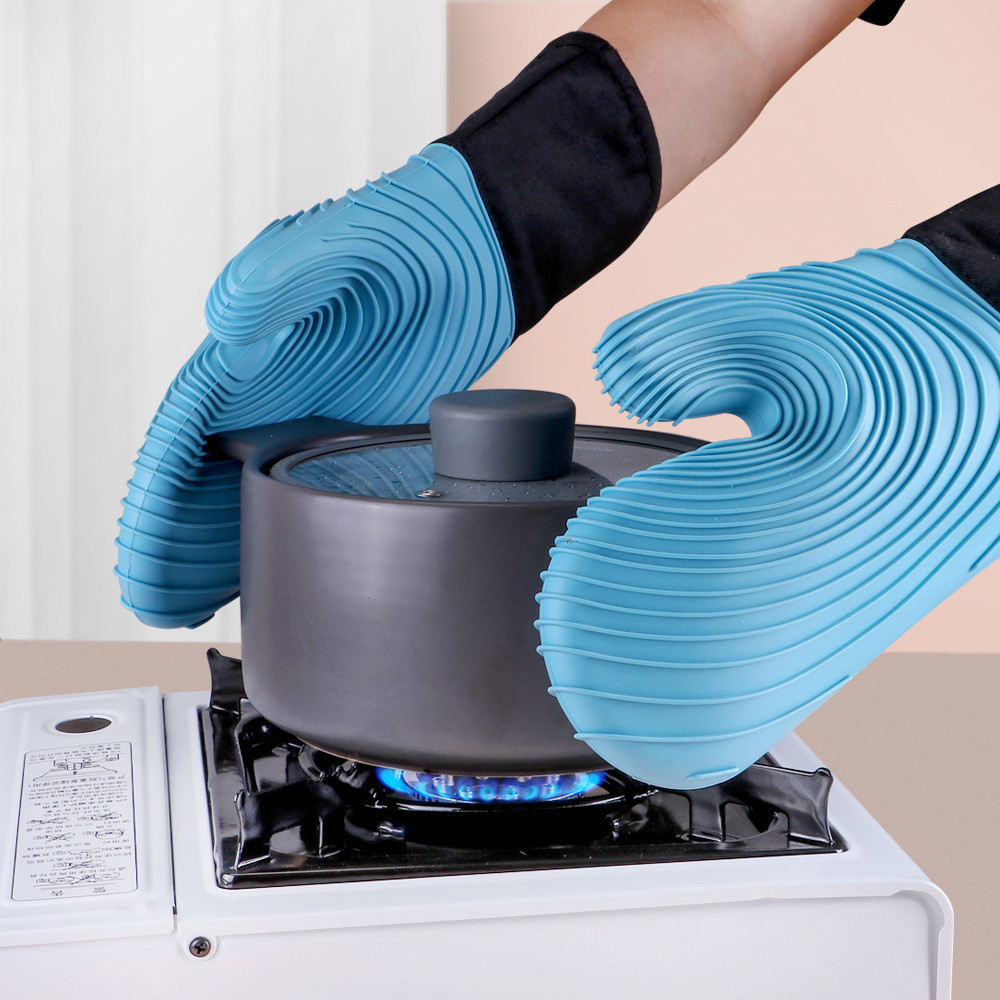 Silicone Oven Mitts Pair BBQ Gloves Heat Resistant Silicone Grilling Gloves Silicone Kitchen Utensil Baking Gloves
