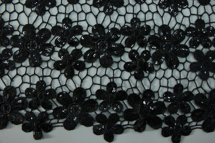 Chemical lace with Red/Pink /Orange Color + Embroidery 3 mm Sequin Lace Fabric