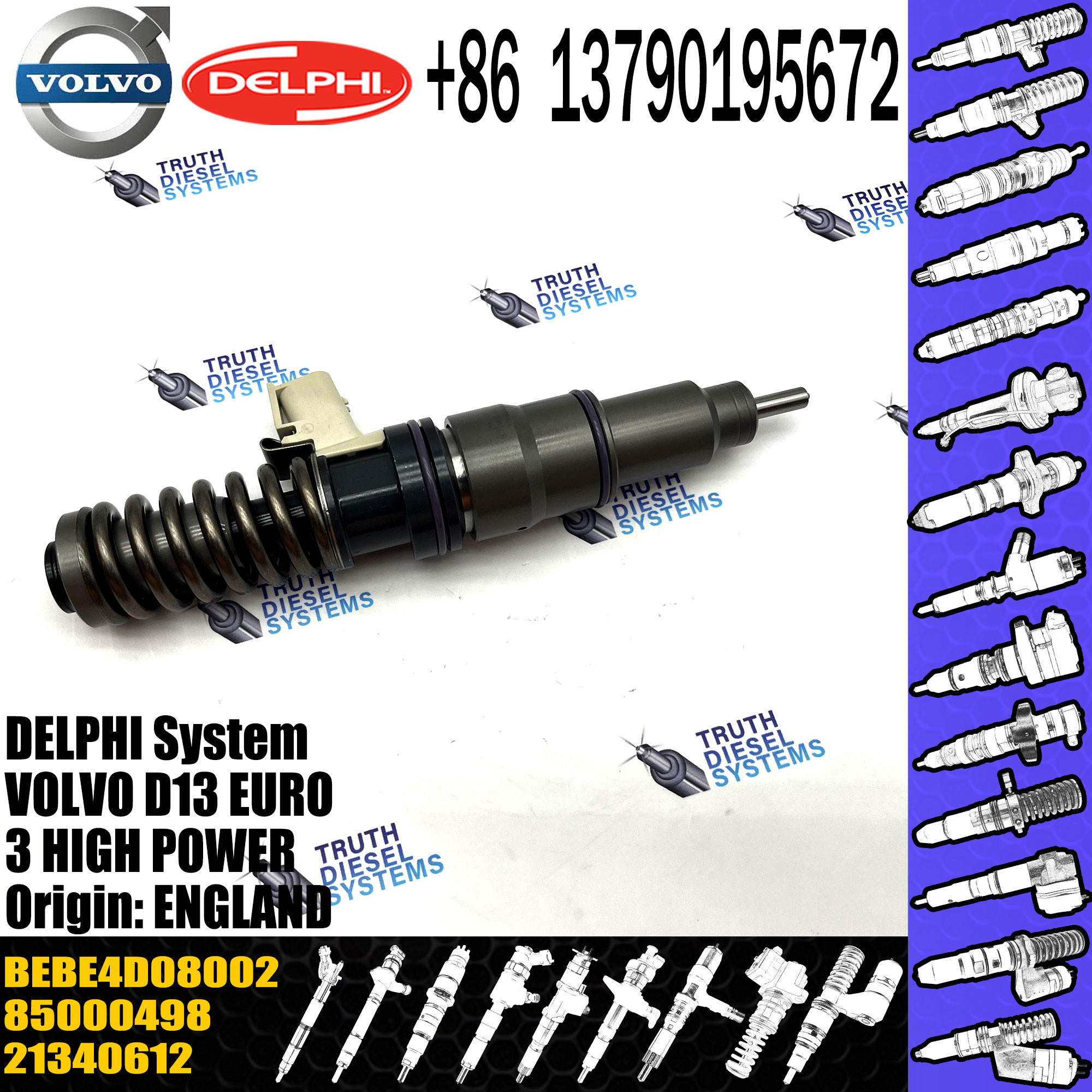 D13 Engine 4 pins Diesel Fuel Injector BEBE4D08002 For VOL Truck 20584346 85000498