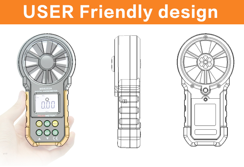 Popular Anemometer Digital Handheld Wind Speed Meter Tester with 1*9V 6F22 Battery