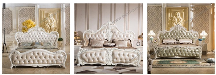 Luxury Royal Bedroom Furniture Set Wooden faux leather Bed 9001