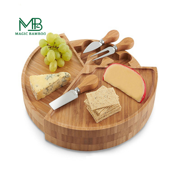 Round Bamboo Kitchen Cutting Board Knife Set For Chopping Blocks